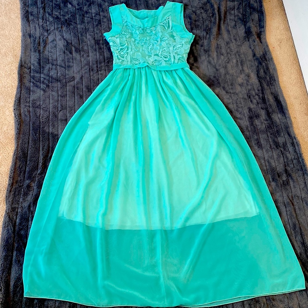Mint Green Crochet Lace Up Top Maxi Dress - Picture 2 of 8